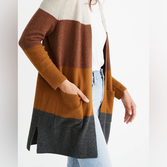 Madewell Kent Striped Color Block Wool Blend Cardigan Sweater in Coziest Yarn XS - Picture 2 of 8